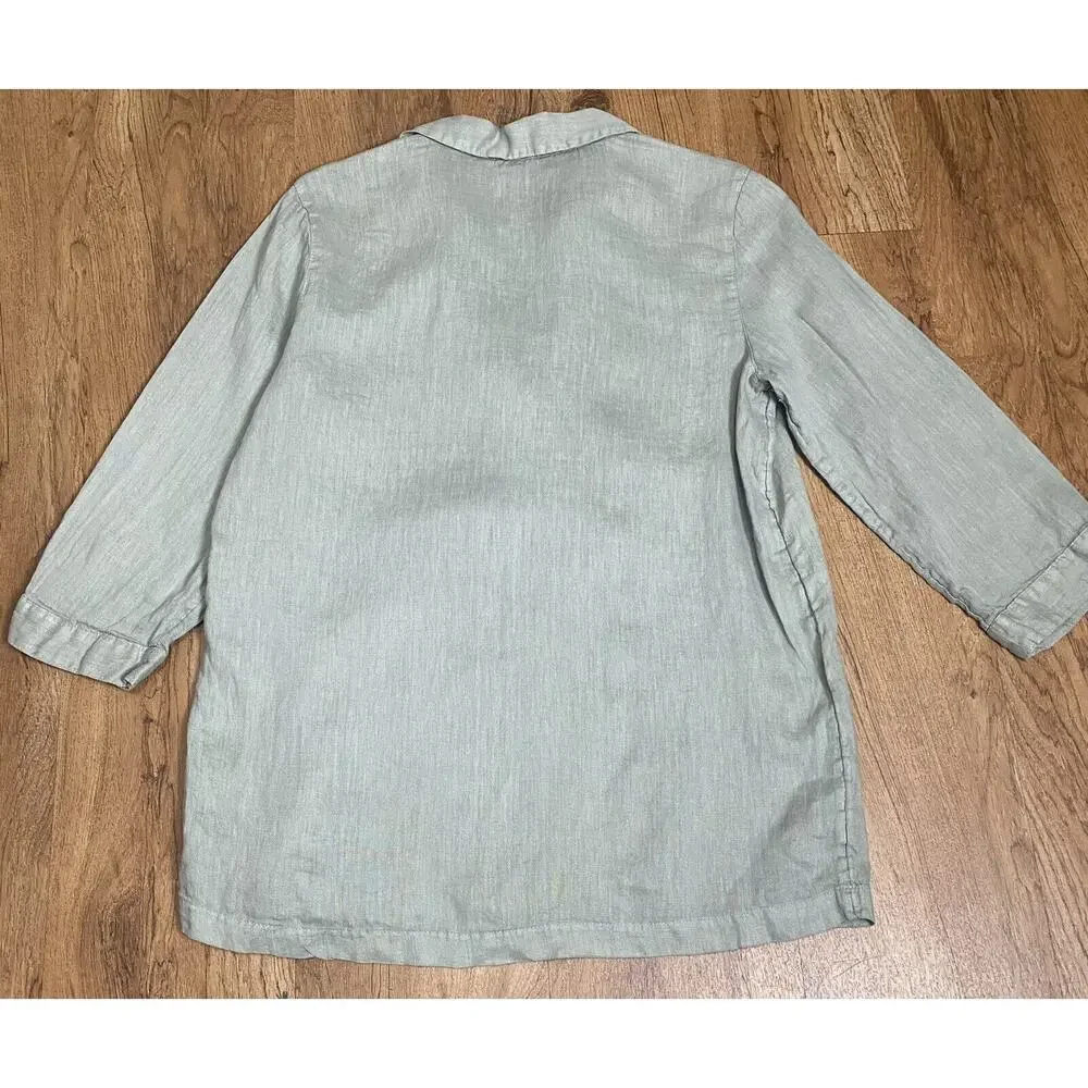 Tahari Women’s Light Green Popover Tunic Top 100% Linen 3/4 Sleeves Size Small
